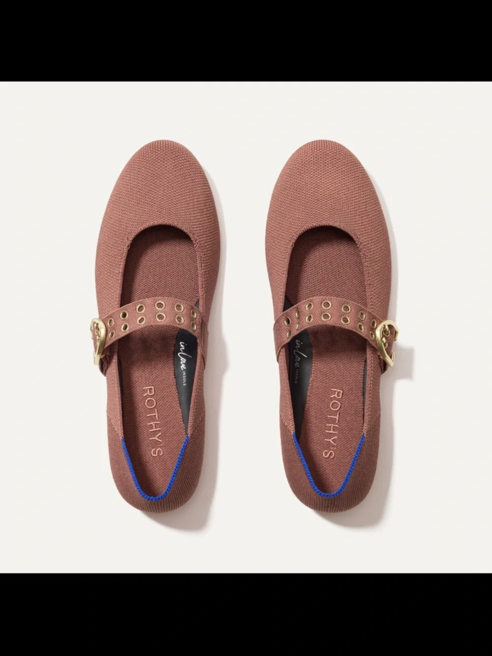 Rothy's Chestnut Brown Knit Mary Jane Flats with Gold Eyelets - Picture 7 of 7